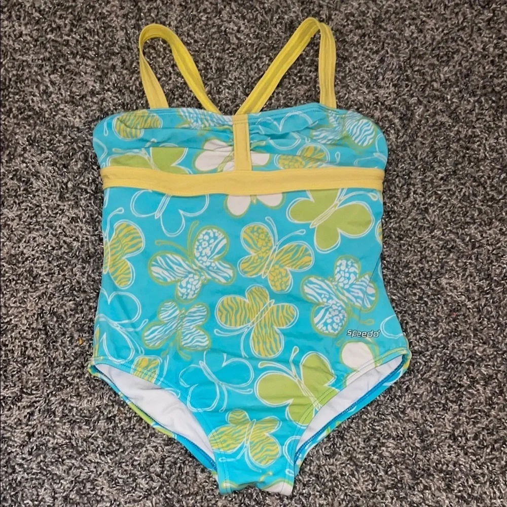 Speedo Kids One Piece - Aqua and Lemon Butterfly.